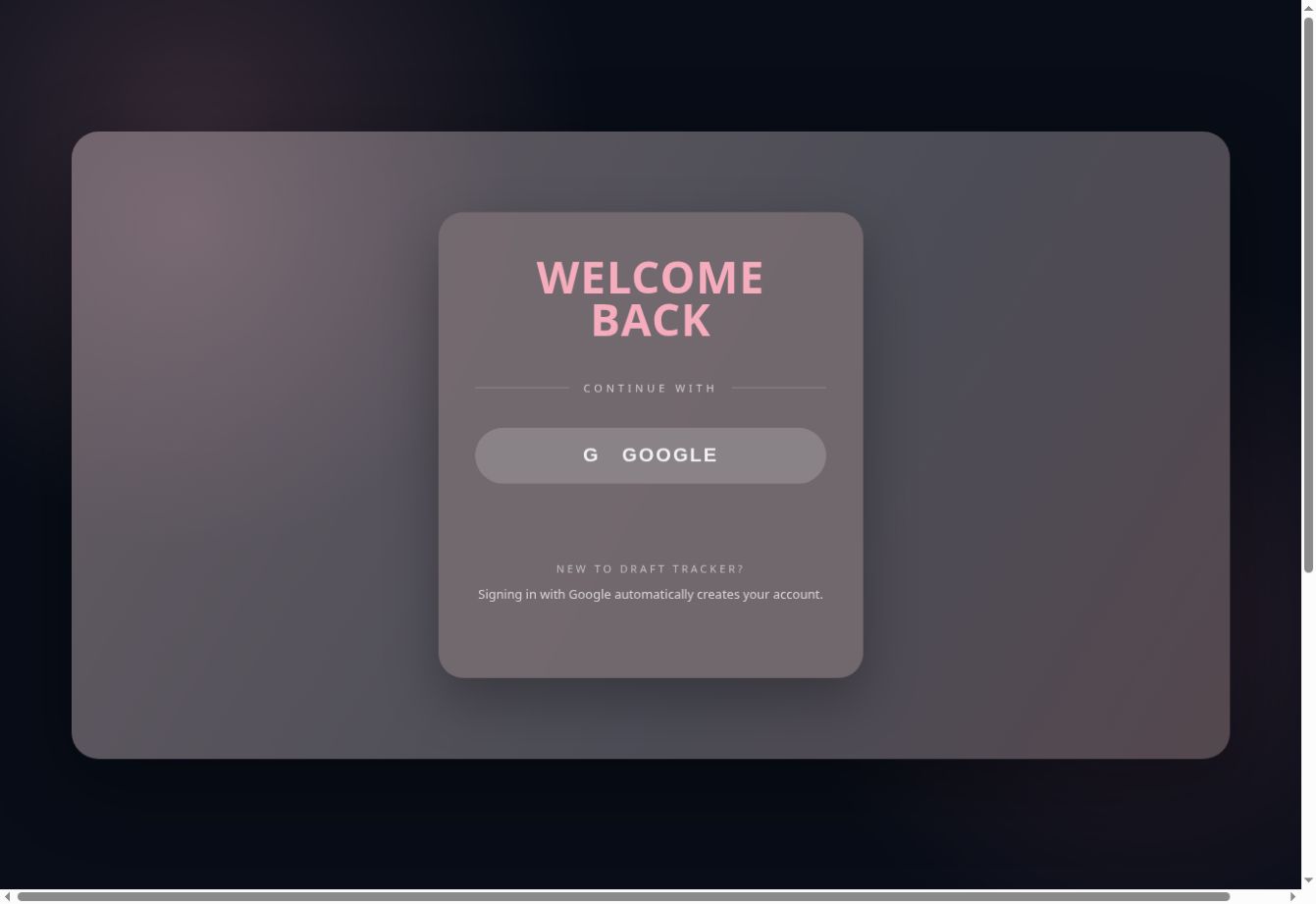 Draft Tracker’s public Google sign-in screen.